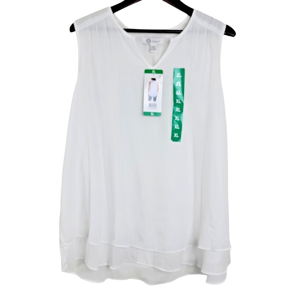 Cristina B Womens XL White Layered Tank Blouse NWT Sleeveless Flowy Top